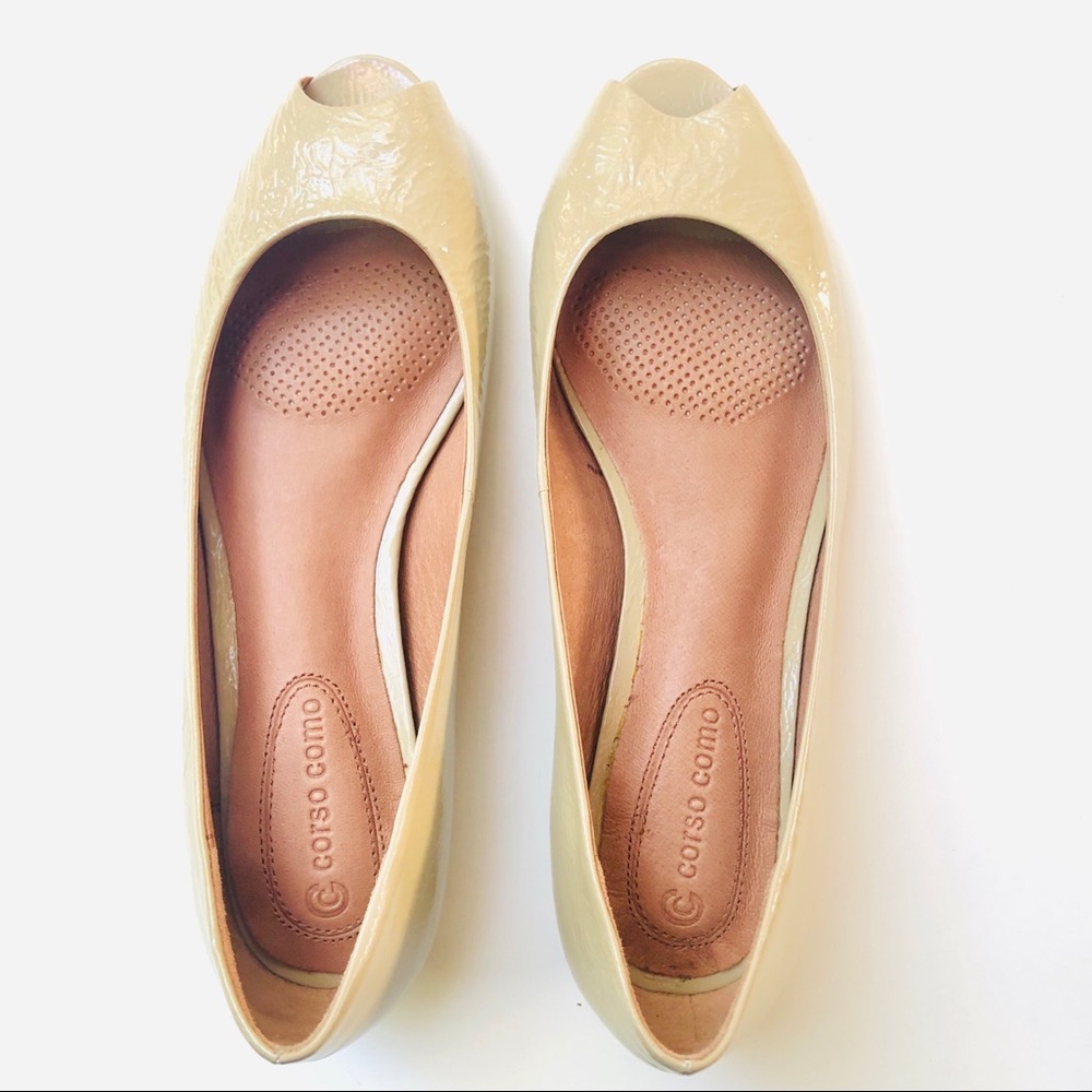 Corso Como Valdosta Khaki Crinkled Patent Flats